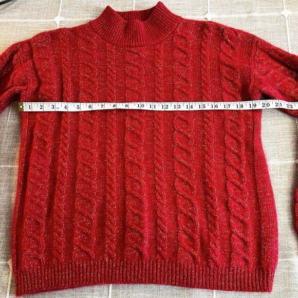 Vintage YarnWorks Sweater Red Cable Knit Christmas Holiday Women’s L Wool Angora - Picture 6 of 9